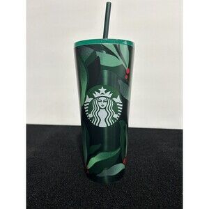 Starbucks 24 Oz 2019 Misletoe Cold Metal Tumbler With Straw